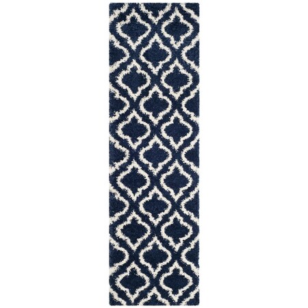 Safavieh 2 ft. 3 in. x 12 ft. Hudson Shag Power Loomed Runner Area Rug; Navy & Ivory SGH284C-212